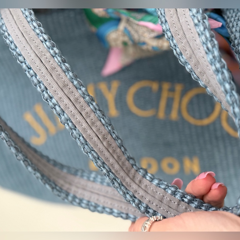 JIMMY CHOO embroidered-logo woven tote/shoulder bag in blue - WORN ONCE - Picture 5 of 11